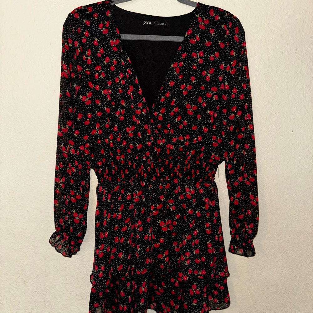 Zara Black and Red Floral Mini Dress